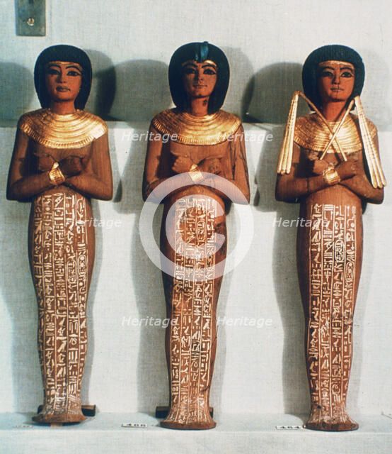 Three Shabtis or servant figures, Tutankhamun funerary object, 18th Dynasty. Artist: Unknown