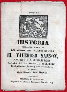 Three sheets booklet with the story The brave Samson Published in Valladolid, 1849