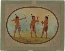 Three Shoshonee Warriors Armed for War, 1861/1869. Creator: George Catlin