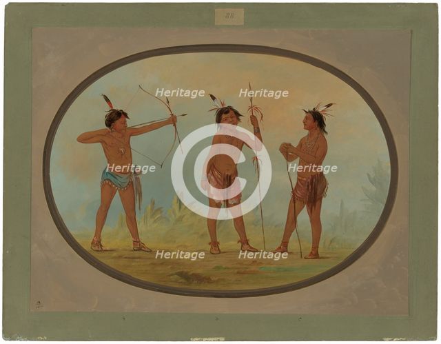 Three Shoshonee Warriors Armed for War, 1861/1869. Creator: George Catlin.