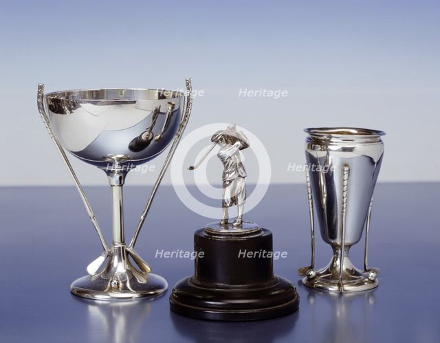 Three silver golf trophies, first half of 20th Century. Creator: Unknown.