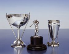 Three silver golf trophies, first half of 20th Century. Creator: Unknown