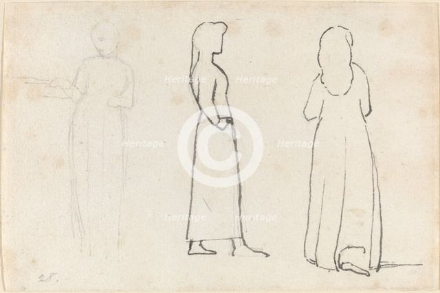 Three Sketches of a Standing Woman, c. 1790. Creator: John Flaxman.