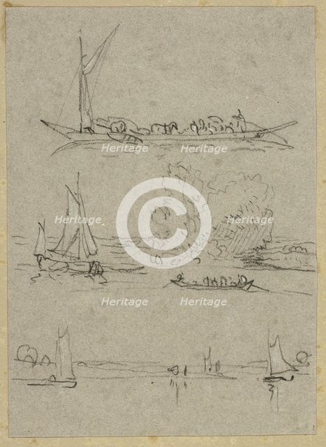 Three Sketches of Dusseldorf River Boats, n.d. Creator: William Alfred Delamotte.