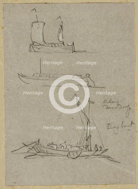 Three Sketches of Dusseldorf River Boats, n.d. Creator: William Alfred Delamotte.