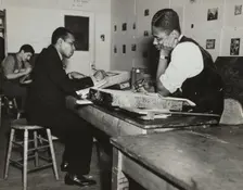 Three students in an art class, Harlem Community Art Center, 1938. Creator: Basil