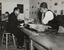Three students in an art class, Harlem Community Art Center, 1938. Creator: Basil