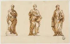Three Studies for Statue of John Locke, c. 1754. Creators: John Michael Rysbrack, Sir James Thornhill
