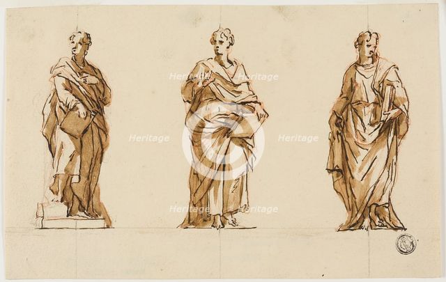 Three Studies for Statue of John Locke, c. 1754. Creators: John Michael Rysbrack, Sir James Thornhill.