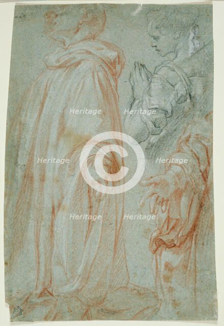 Three Studies for the Resurrected Christ Adored by a Female Saint and San Silvestro..., 1607. Creator: Francesco Vanni.