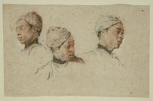 Three Studies of the Head of a Turbaned Black Man, 1720/30. Creator: Nicolas Lancret