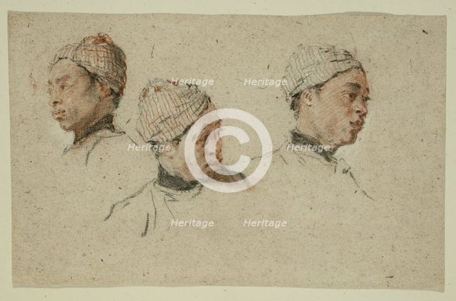 Three Studies of the Head of a Turbaned Black Man, 1720/30. Creator: Nicolas Lancret.