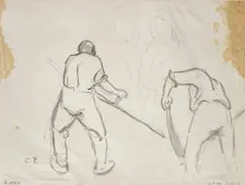 Three studies of a male harvester, c1870s. Artist: Camille Pissarro