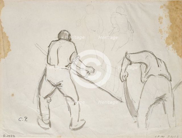 Three studies of a male harvester, c1870s. Artist: Camille Pissarro.