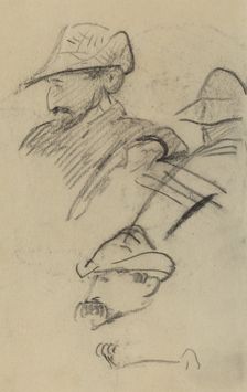Three Studies of a Man Wearing a Hat [recto], 1884-1888. Creator: Paul Gauguin