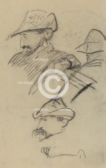 Three Studies of a Man Wearing a Hat [recto], 1884-1888. Creator: Paul Gauguin.