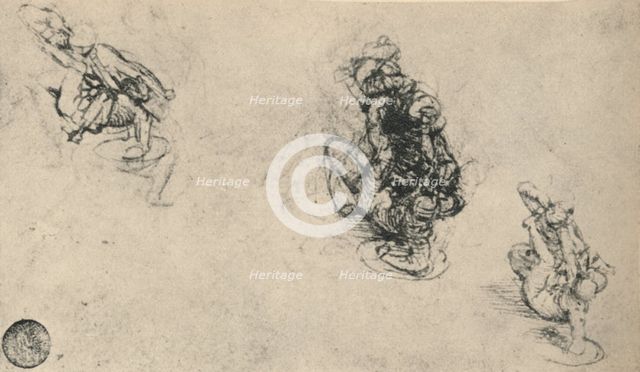 'Three Studies of a Man Poniarding a Fallen Foe', c1480 (1945). Artist: Leonardo da Vinci.