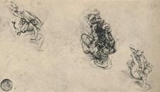 Three Studies of a Man Poniarding a Fallen Foe c1480 (1945). Artist: Leonardo da Vinci
