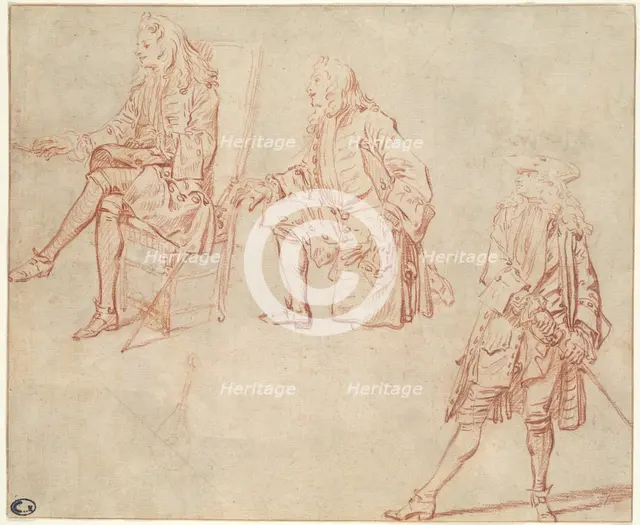 Three Studies of a Gentleman, 1710/11. Creator: Jean-Antoine Watteau.