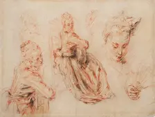 Three Studies of a Seated Woman, about 1717. Creator: Jean-Antoine Watteau