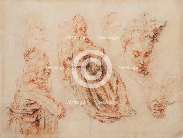 Three Studies of a Seated Woman, about 1717. Creator: Jean-Antoine Watteau.