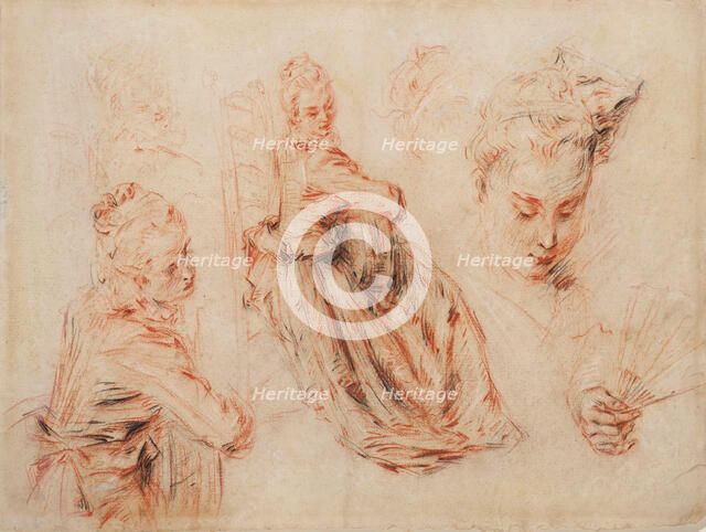 Three Studies of a Seated Woman, about 1717. Creator: Jean-Antoine Watteau.