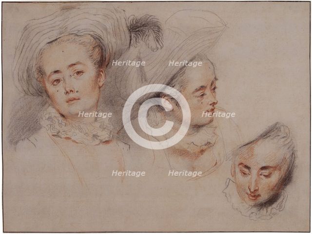 Three Studies of a Young Woman's Head, 1716-1717. Creator: Watteau, Jean Antoine (1684-1721).
