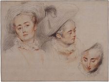 Three Studies of a Young Woman's Head, 1716-1717. Creator: Watteau, Jean Antoine (1684-1721)