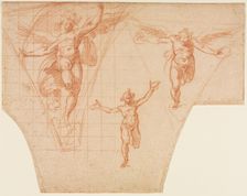 Three Studies of Angels for a Pendentive (recto), 1599/1604. Creator: Cristoforo Roncalli (Italian, 1552-1626)