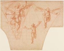 Three Studies of Angels for a Pendentive (recto); Studies for Christ Meeting His Mother…(verso), 159 Creator: Cristoforo Roncalli (Italian, 1552-1626)