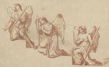 Three studies of kneeling angels with torches, 1690-1699. Creator: Marc Antonio Franceschini