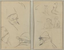 Three Studies of Men's Heads, One with Spectacles; Dogs, Children, and Two...[verso], 1884-1888. Creator: Paul Gauguin