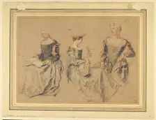 Three Studies of Seated Women, c. 1715. Creator: Jean-Antoine Watteau