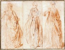 Three Standing Ladies, about 1721. Creator: Jean-Antoine Watteau
