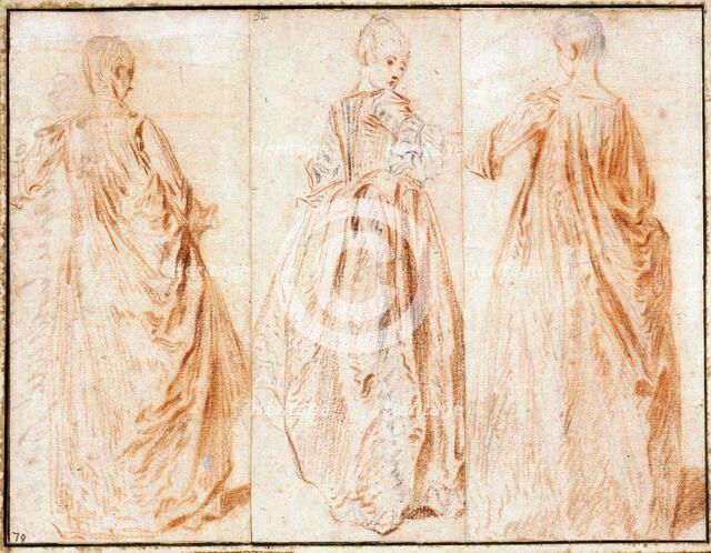 Three Standing Ladies, about 1721. Creator: Jean-Antoine Watteau.