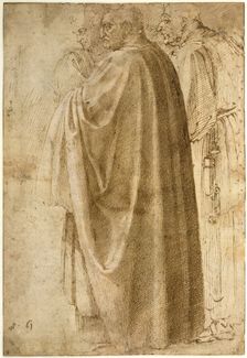 Three Standing Men in Wide Cloaks Turned to the Left, ca 1492-1496. Artist: Buonarroti, Michelangelo (1475-1564)