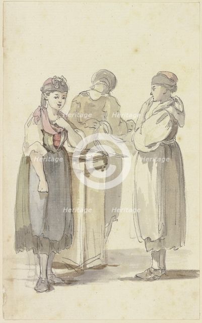 Three standing peasant women, the one on the left seen from the front, the one in the..., c1771-1772 Creator: Georg Melchior Kraus.
