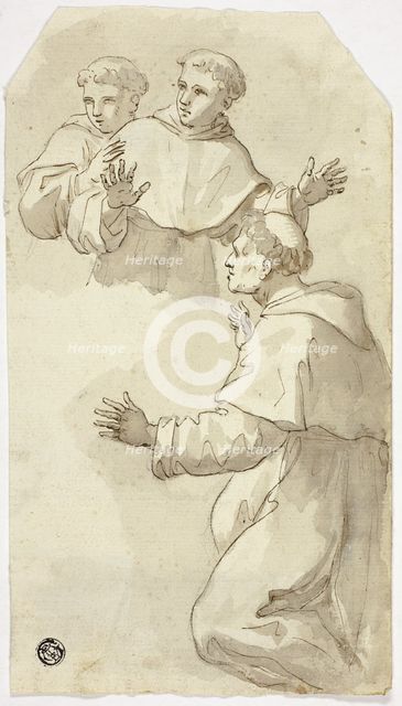 Three Startled Monks, One Kneeling, Two Standing, n.d. Creator: Unknown.
