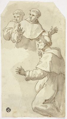 Three Startled Monks, One Kneeling, Two Standing, n.d. Creator: Unknown