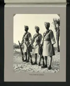 Three Sudanese soldiers, 1964. Creators: Colonial Office, Unknown