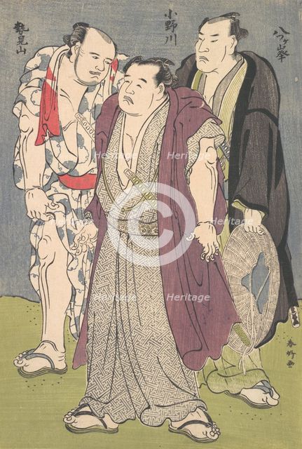 Three Sumo Wrestlers: Onogawa, Seimiyama, and Yatsugamine, ca. 1790s. Creator: Katsukawa Shunko.