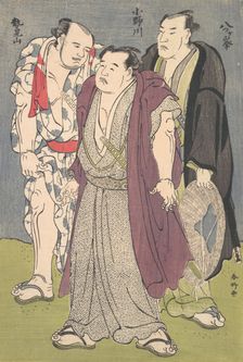 Three Sumo Wrestlers: Onogawa, Seimiyama, and Yatsugamine, ca. 1790s. Creator: Katsukawa Shunko