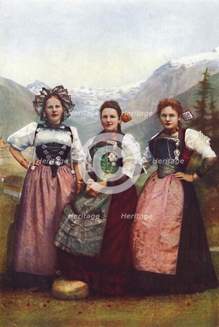 Three Swiss girls, 1912. Artist: Unknown.