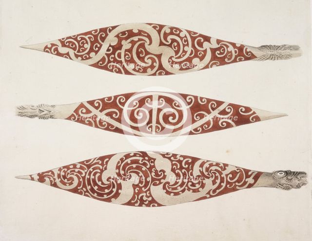Three painted paddle blades, c1768-c1780. Creator: Unknown.
