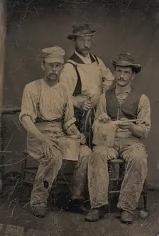 Three Painters with Brushes and Paint Cans, 1870s-80s. Creator: Unknown