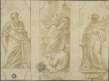 Three Panels: Visitation Flanked by Standing Figures of David and Unidentified Prophet, n.d. Creator: Unknown