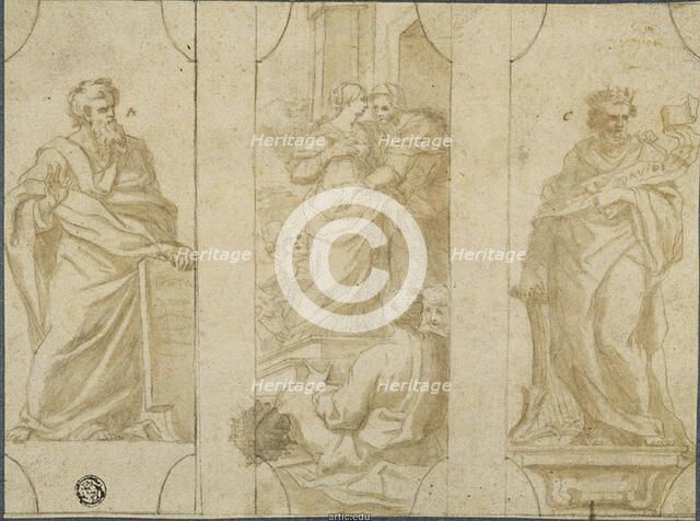 Three Panels: Visitation Flanked by Standing Figures of David and Unidentified Prophet, n.d. Creator: Unknown.