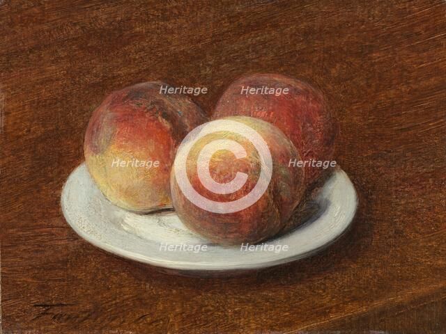 Three Peaches on a Plate, 1868. Creator: Henri Fantin-Latour.