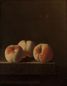 Three Peaches on a Stone Plinth, 1705. Creator: Adriaen Coorte