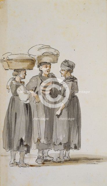 Three peasant women talking, the one on the left and the one in the middle with..., c1771-1772. Creator: Georg Melchior Kraus.